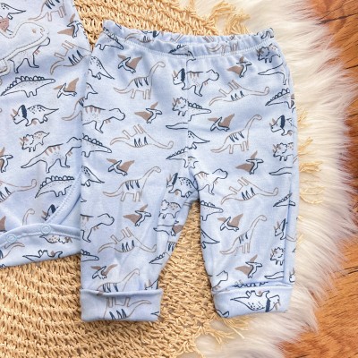 Conj. de Malha 3 Peças - Dinos - Azul Claro e Marinho Conj. de Malha 3 Peças - Dinos - Azul Claro e Marinho